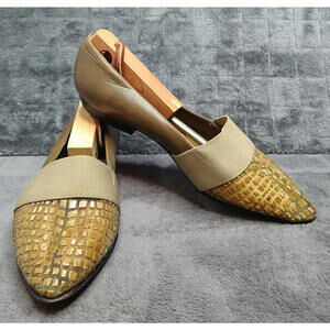 Vaneli Women's 7.5M Olive Green Croc Snake Printed Leather Ballet Flats